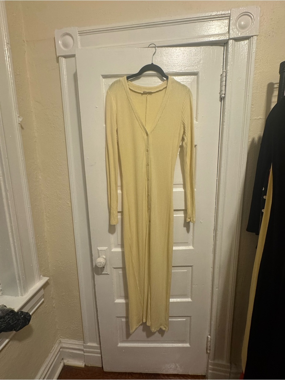 Reformation Ricky Dress - Butter Yellow Ribbed Button-Front Midi Dress - Picture 2 of 4